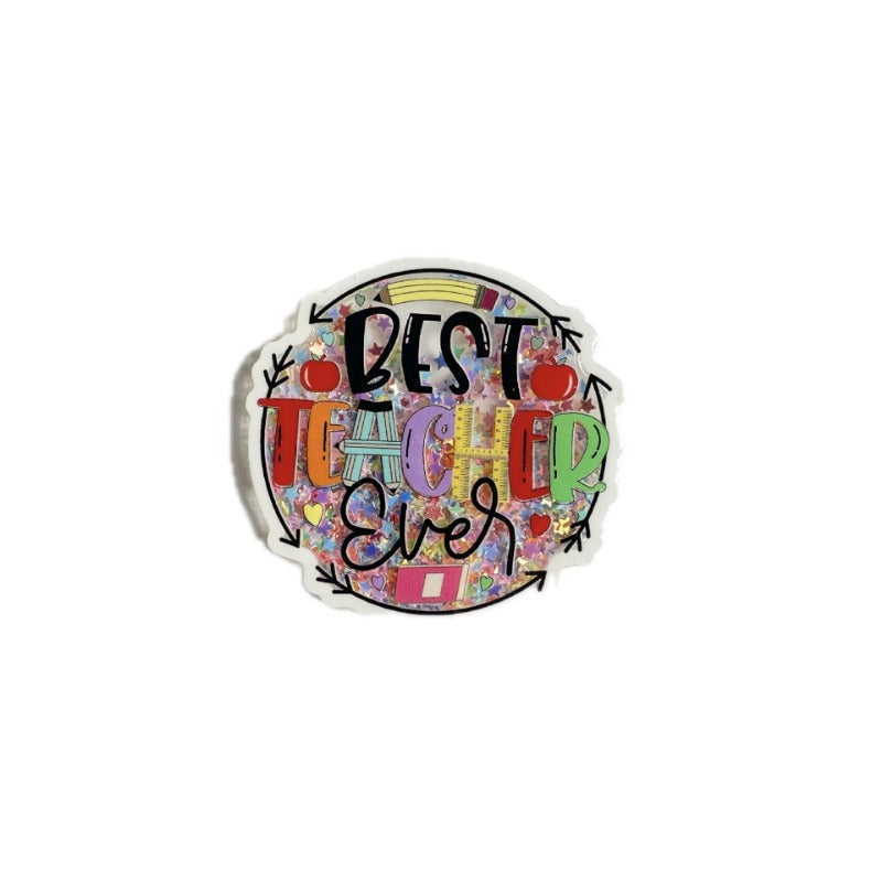 Wholesale 20PCS Teacher Acrylic Quicksand Rotatable ID Buckle